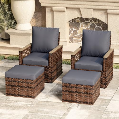 4 Pieces Wicker Patio Furniture Set with Ottomans L641