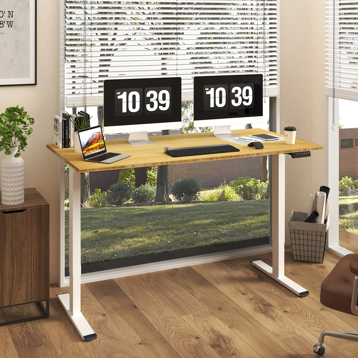 100% Bamboo Electric Standing Desk 60''X30'' White A9252