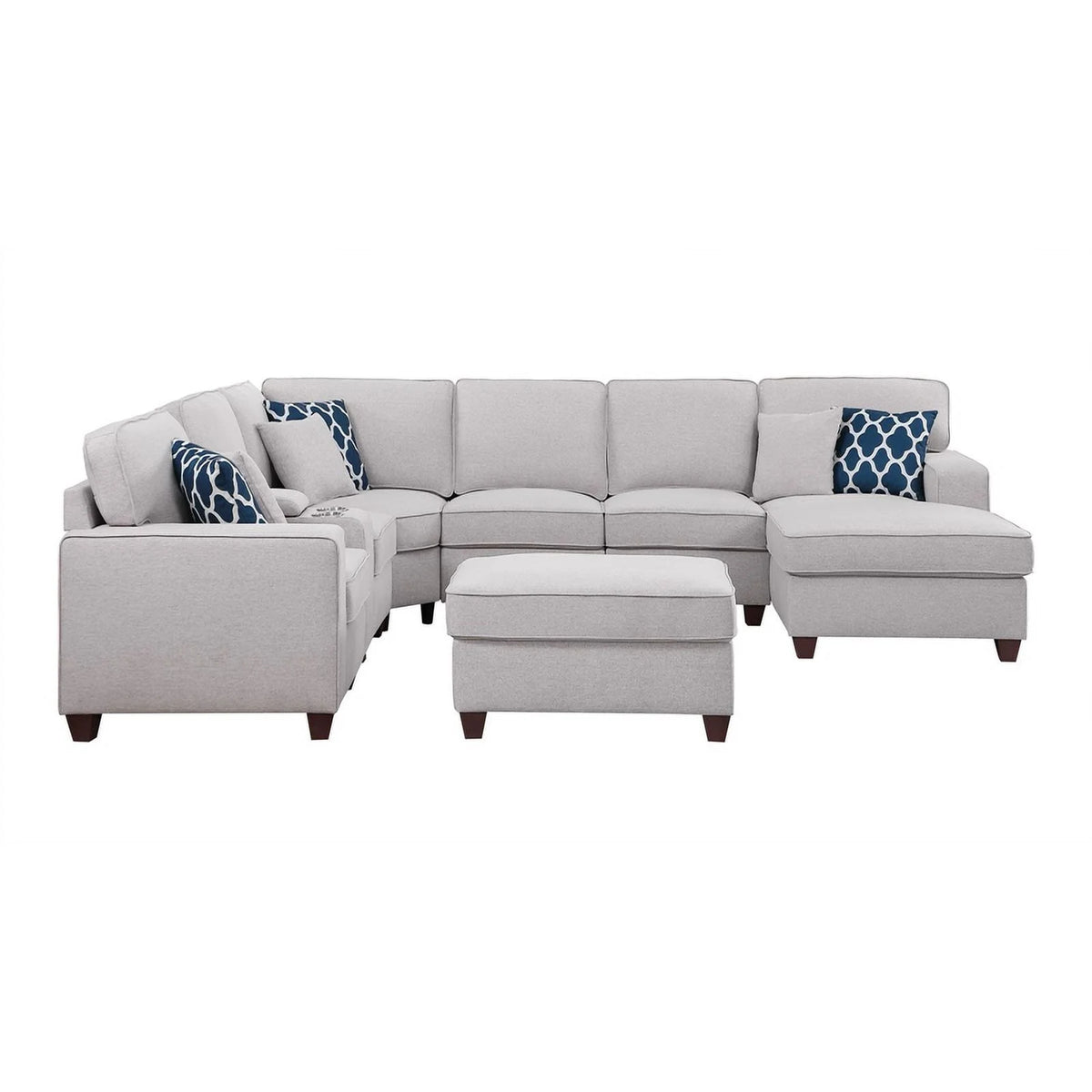 Light Gray 8-Piece Fabric Upholstered Sectional with Console & Chaise L356