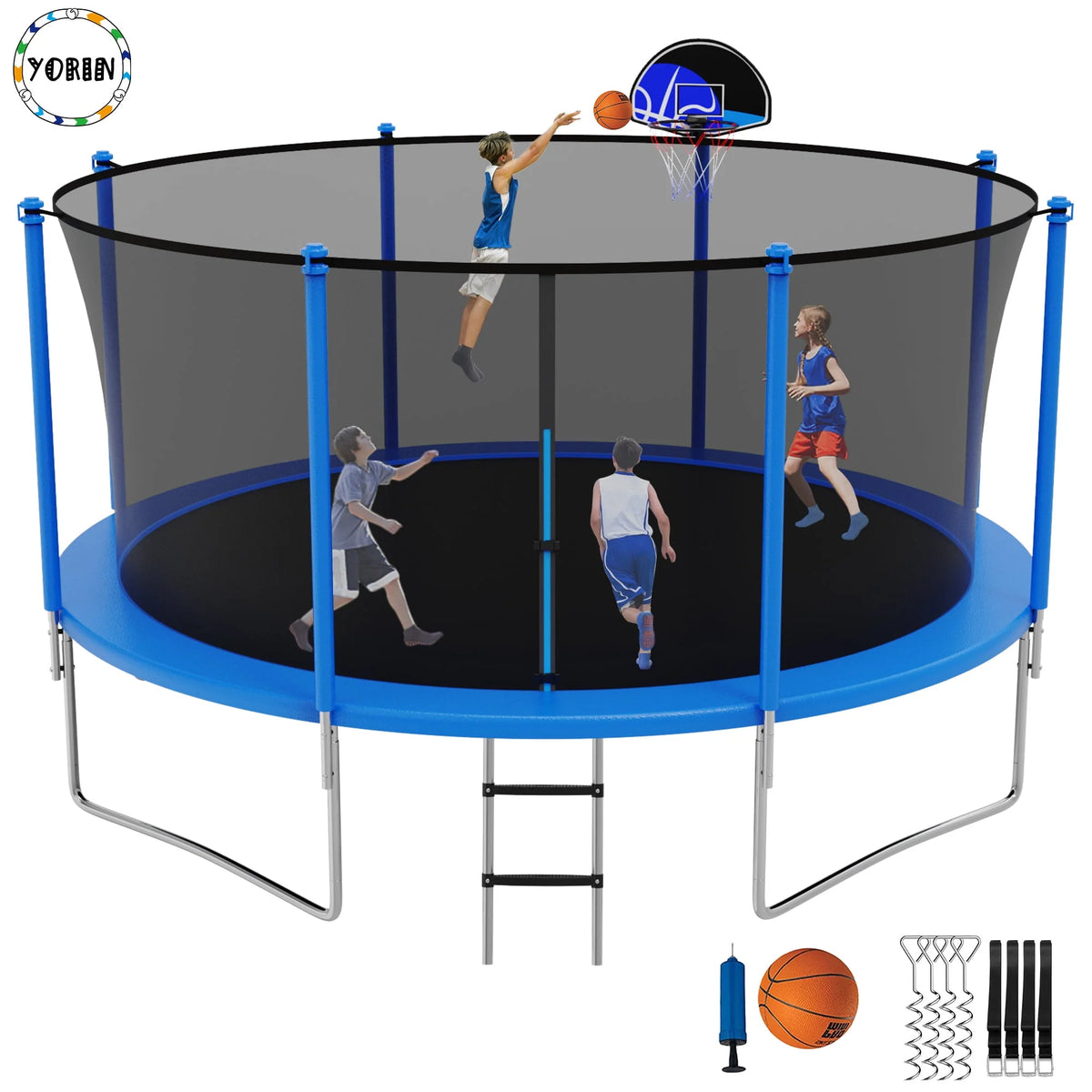 14FT Trampoline with Enclosure and Basketball Hoop L8162