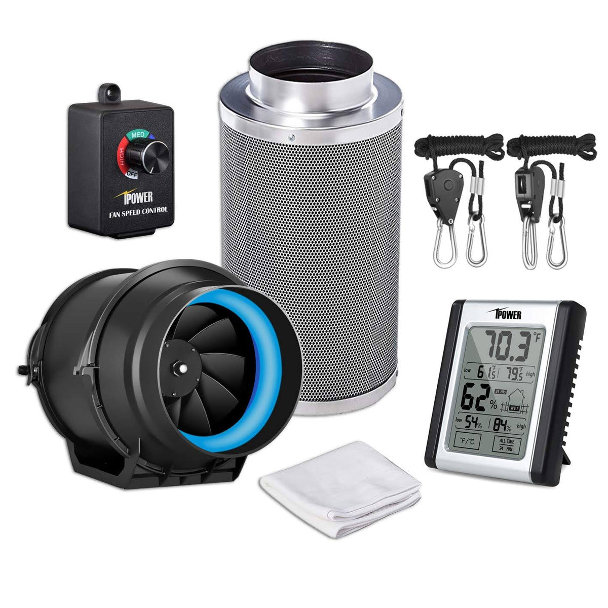 6 inch 350 CFM Inline Carbon Filter with Fan Speed Controller and Temperature Humidity Monitor T43583
