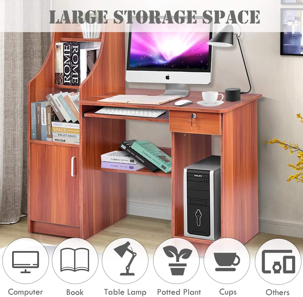 Computer Desk with Storage Cabinet & Drawer H47992