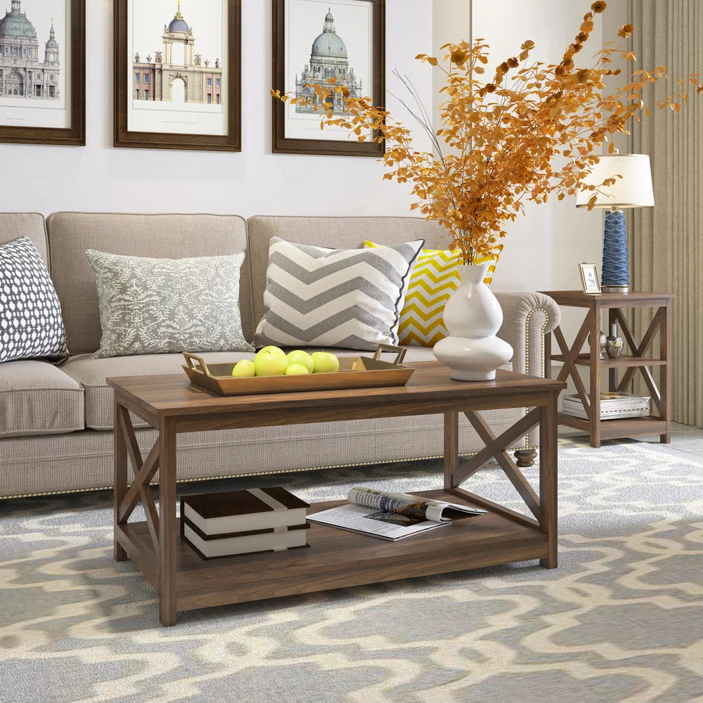 Dark Walnut 2-Tier Wood Coffee Table I967185