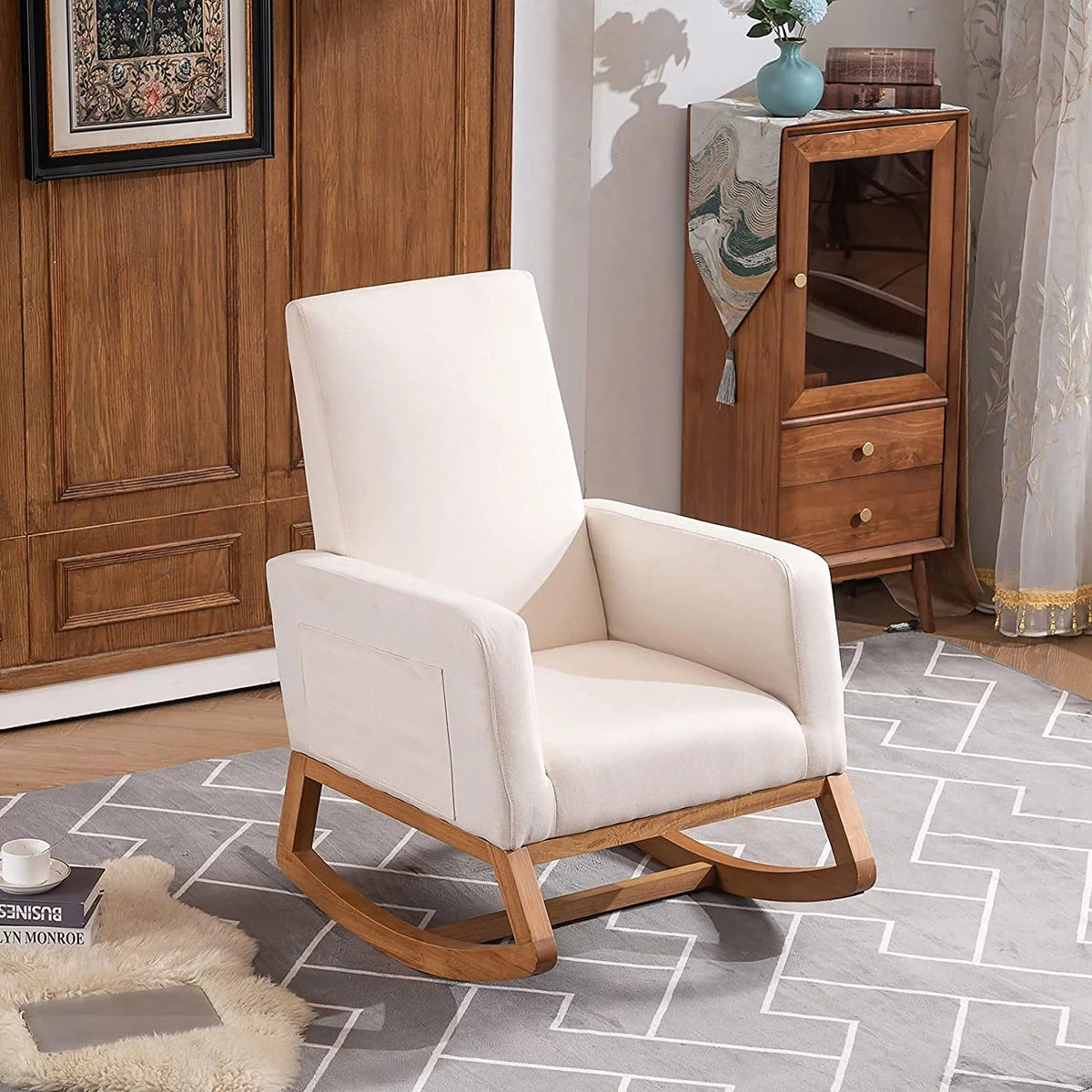 Beige Solid Wood Rocking Chair K9149