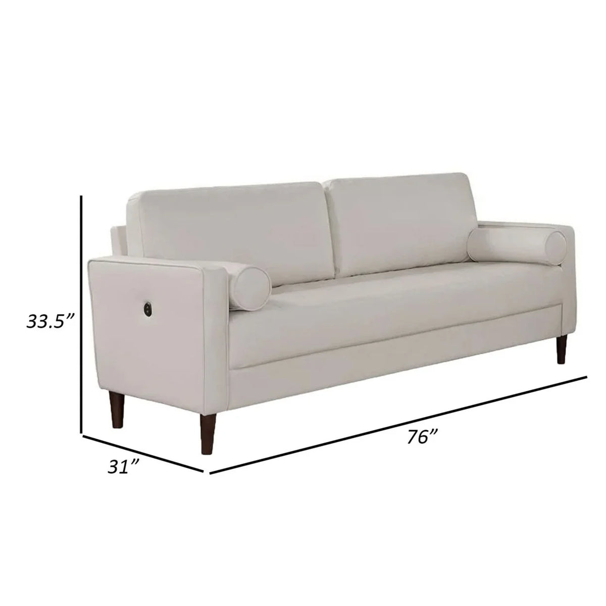 76 Inch Off White Sofa with USB Outlet and Bolster Pillows M9842