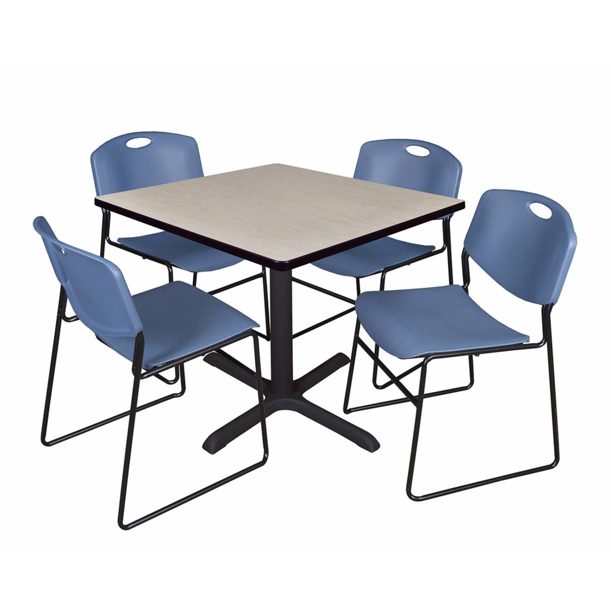Maple Square Breakroom Table & 4 Grey Stack Chairs Z2255