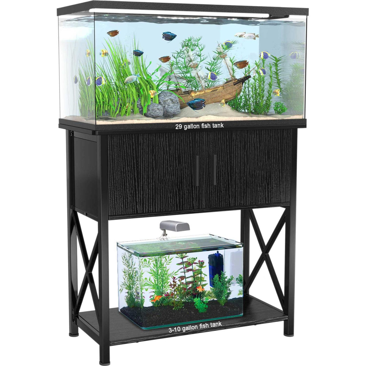 29 Gallon Metal Aquarium Stand with Cabinet, Black W6674