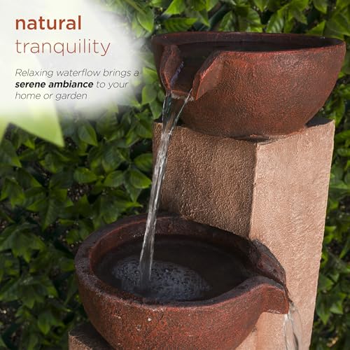 41” Outdoor 3-Tiered Weathered Stone Water Fountain N694