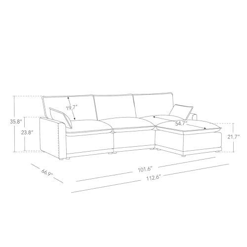 Oversized Modular Sectional Sofa Set, 4 Seater L Shaped Couch, Cream K89241