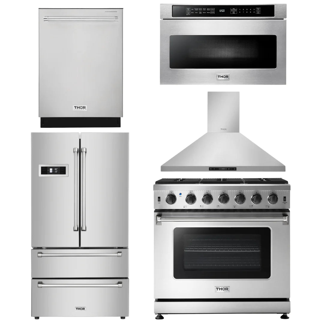 36 Gas Range, Range Hood, Microwave, Refrigerator, Dishwasher W4394