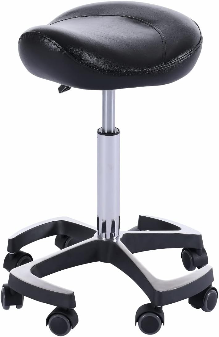 Hydraulic Saddle Stool with Wheels Height Adjustable Ergonomic Rolling Swivel Chair G944207