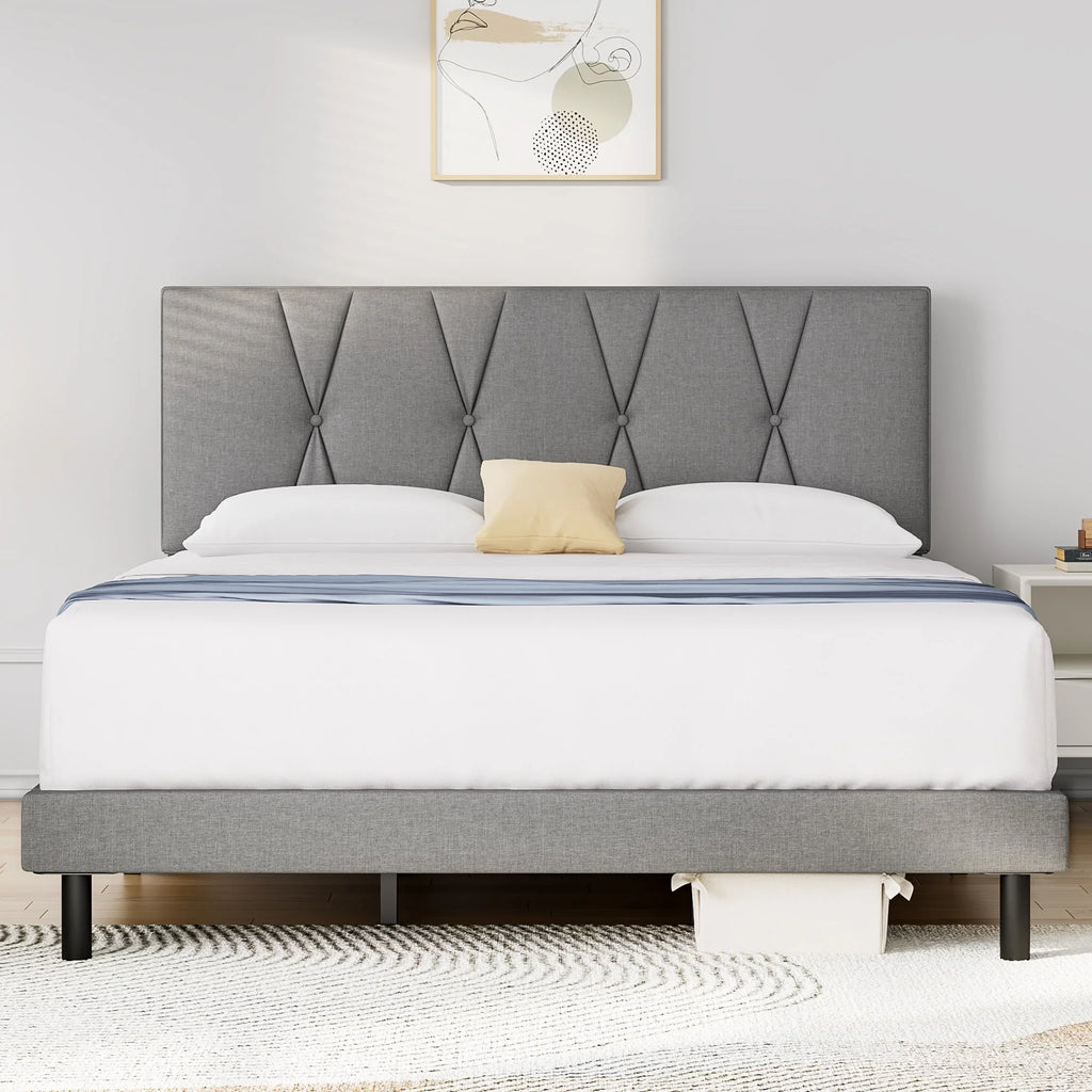 Full Size Platform Bed with Fabric Upholstered Headboard W2289