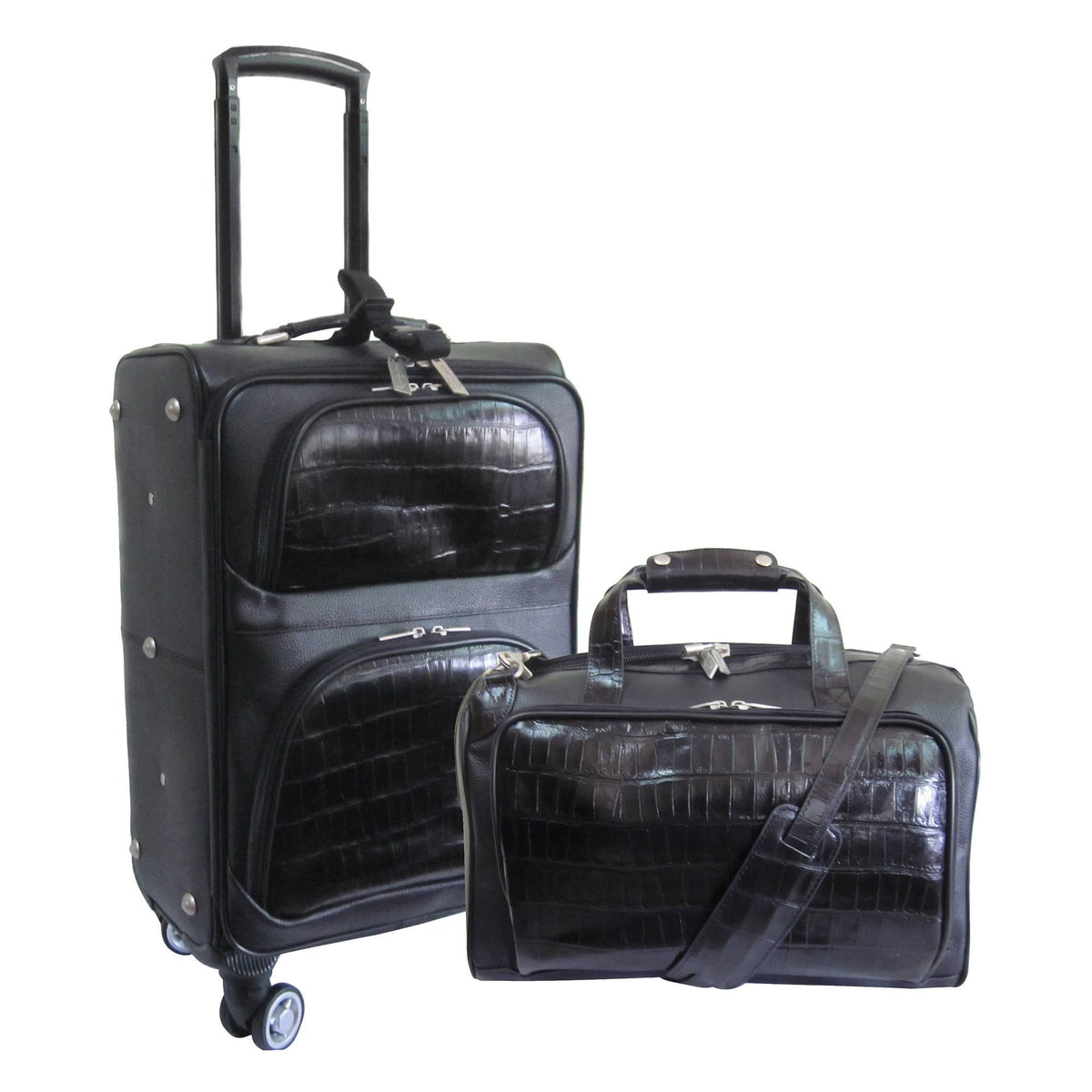 Two-Tone Leather Traveler Set on Spinner Wheels Black 2 Piece A37182