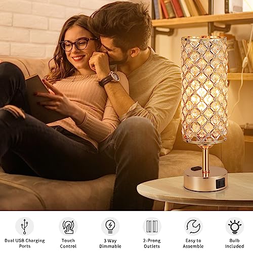 Crystal Touch Control Table Lamp Set of 2 with USB Ports B59766