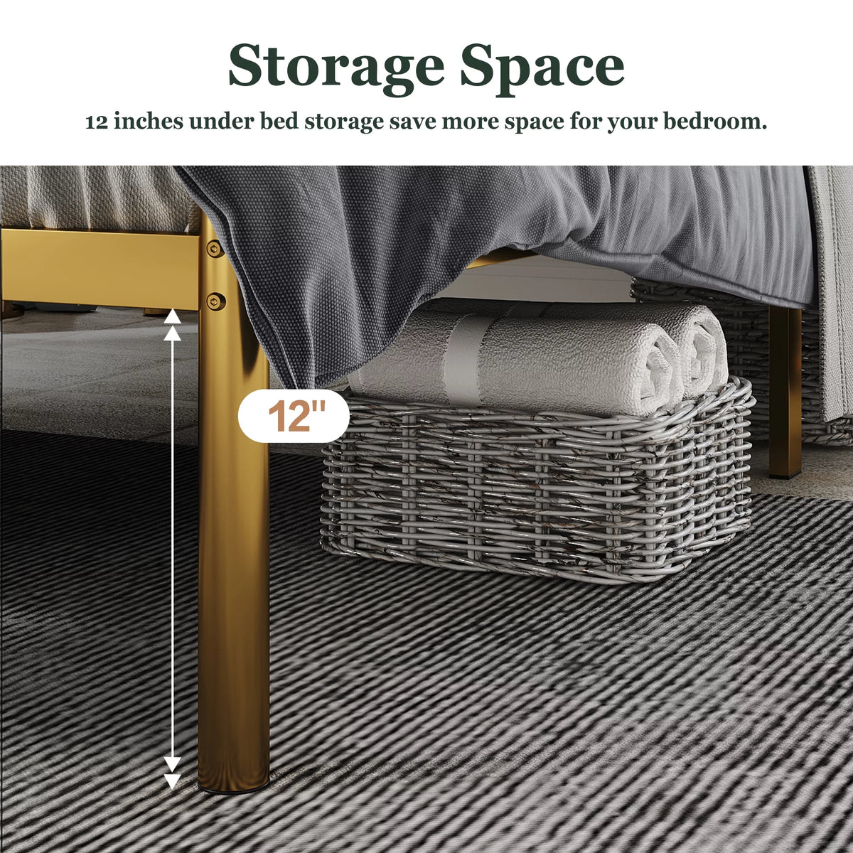 Full Size Gold Metal Platform Bed Frame Y189