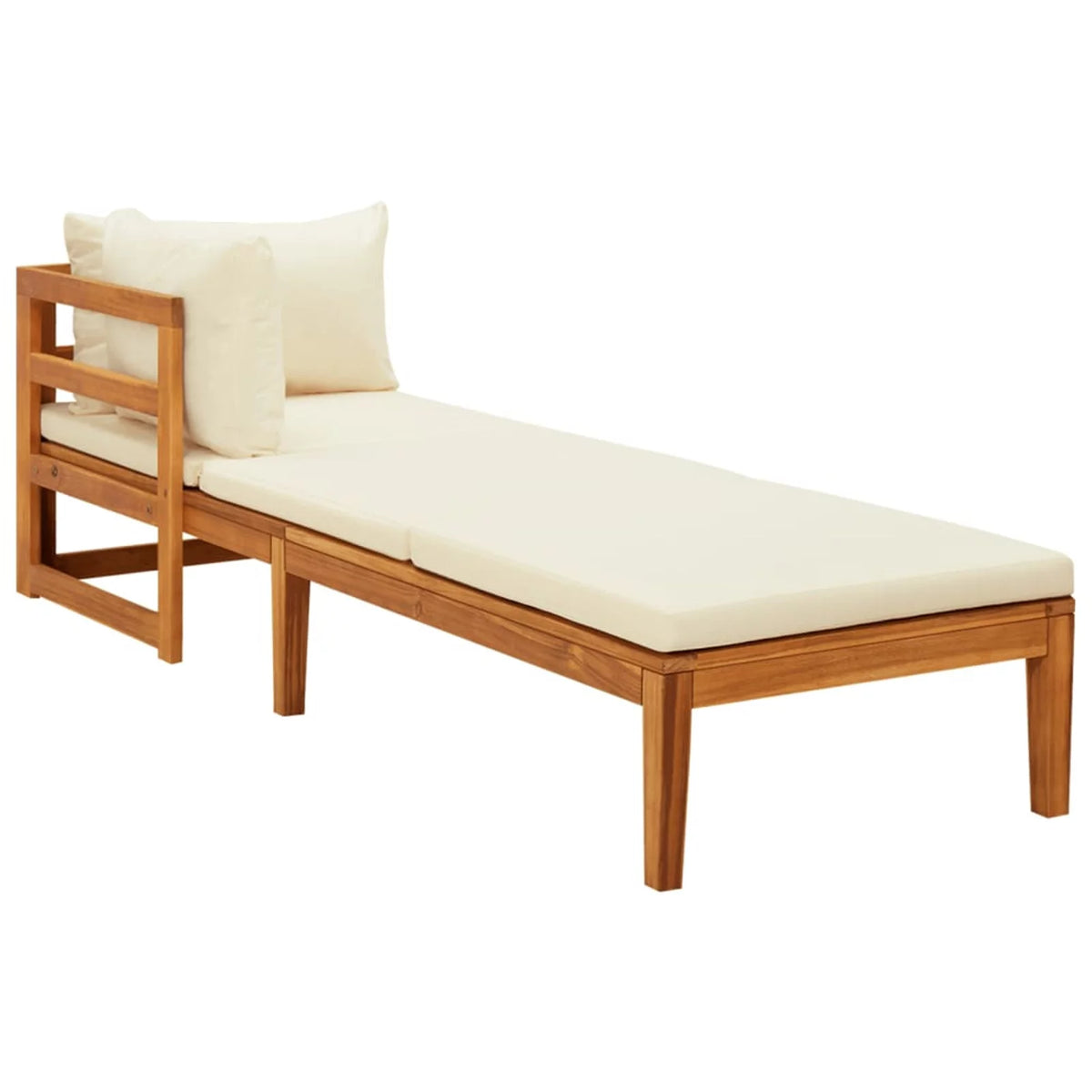 2 Piece Acacia Wood Sun Lounger with Cream White Cushion B22690