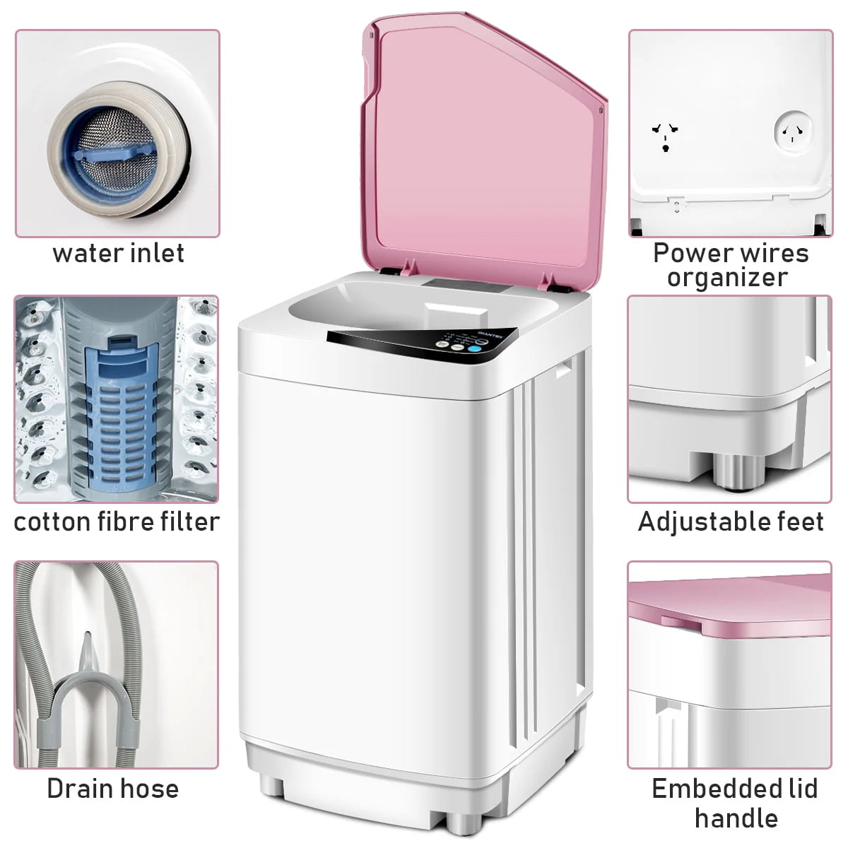 Full-Automatic Washing Machine 7.7 lbs Washer/Spinner UV Light Pink W959930