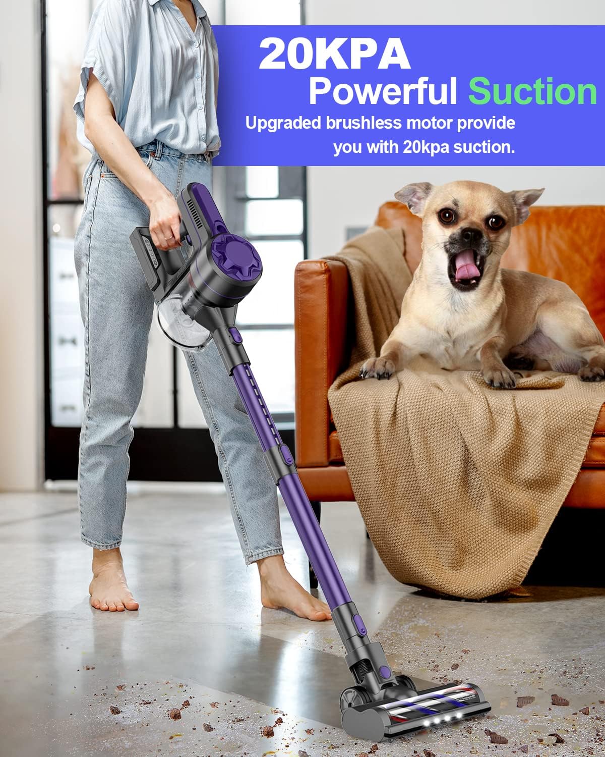 Cordless Stick Vacuum 20Kpa 4 in 1 Lightweight Handheld Vacuum Cleaner T56218
