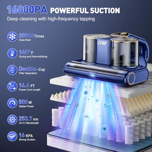 500W Handheld Mattress Vacuum Cleaner with 16Kpa Suction W97438