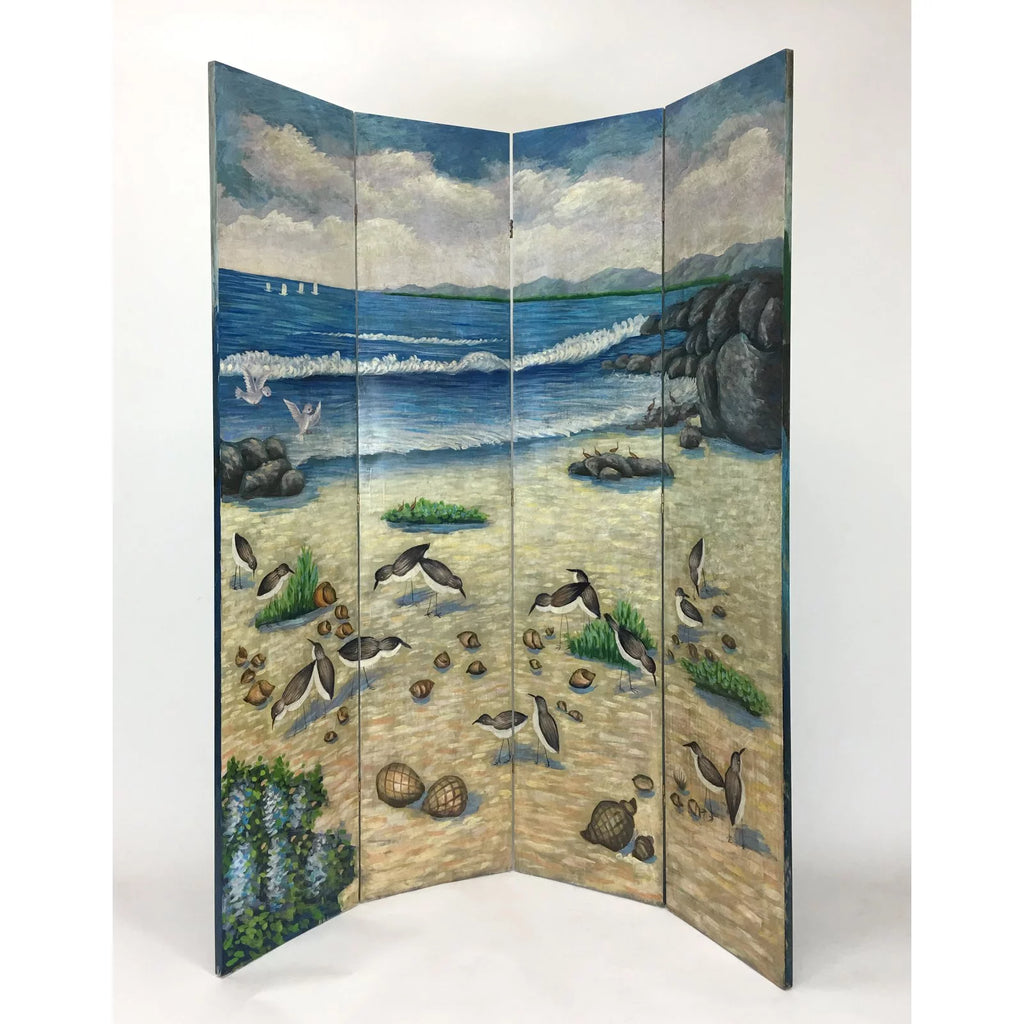 Hand Painted Double Side Screen - Blue W865404