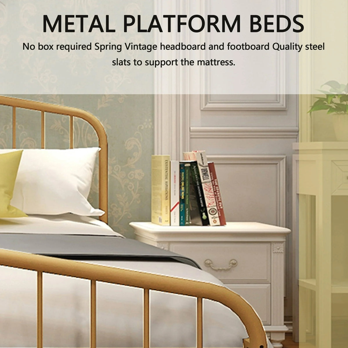 Platform Metal Bed Frame with Headboard Full V25391