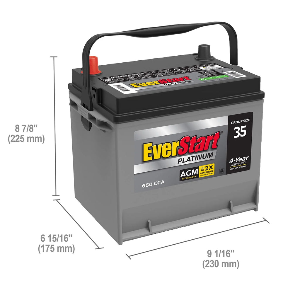 Platinum AGM Automotive Battery Group Size 35 12 Volt 650 CCA T58462