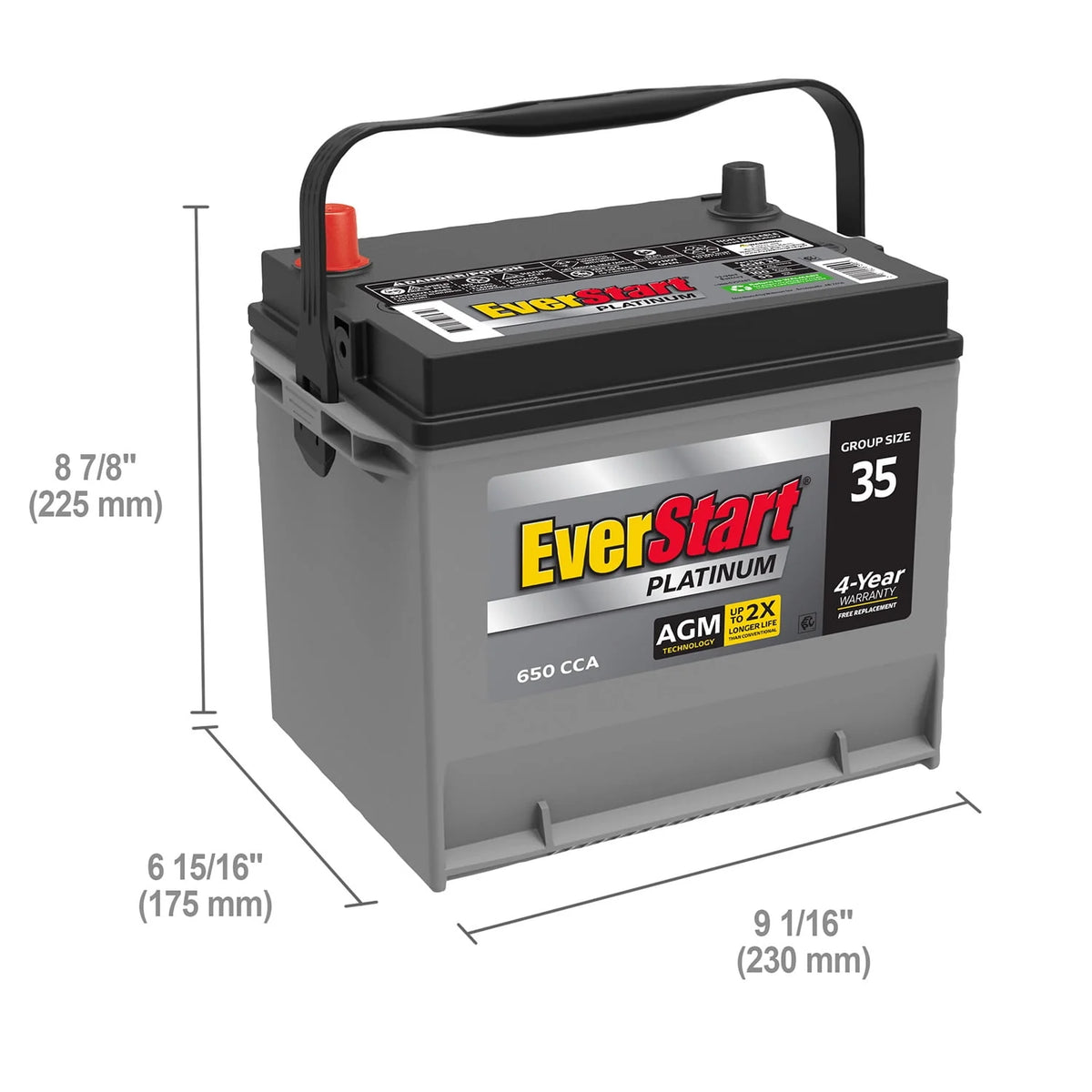 Platinum AGM Automotive Battery Group Size 35 12 Volt 650 CCA T58462
