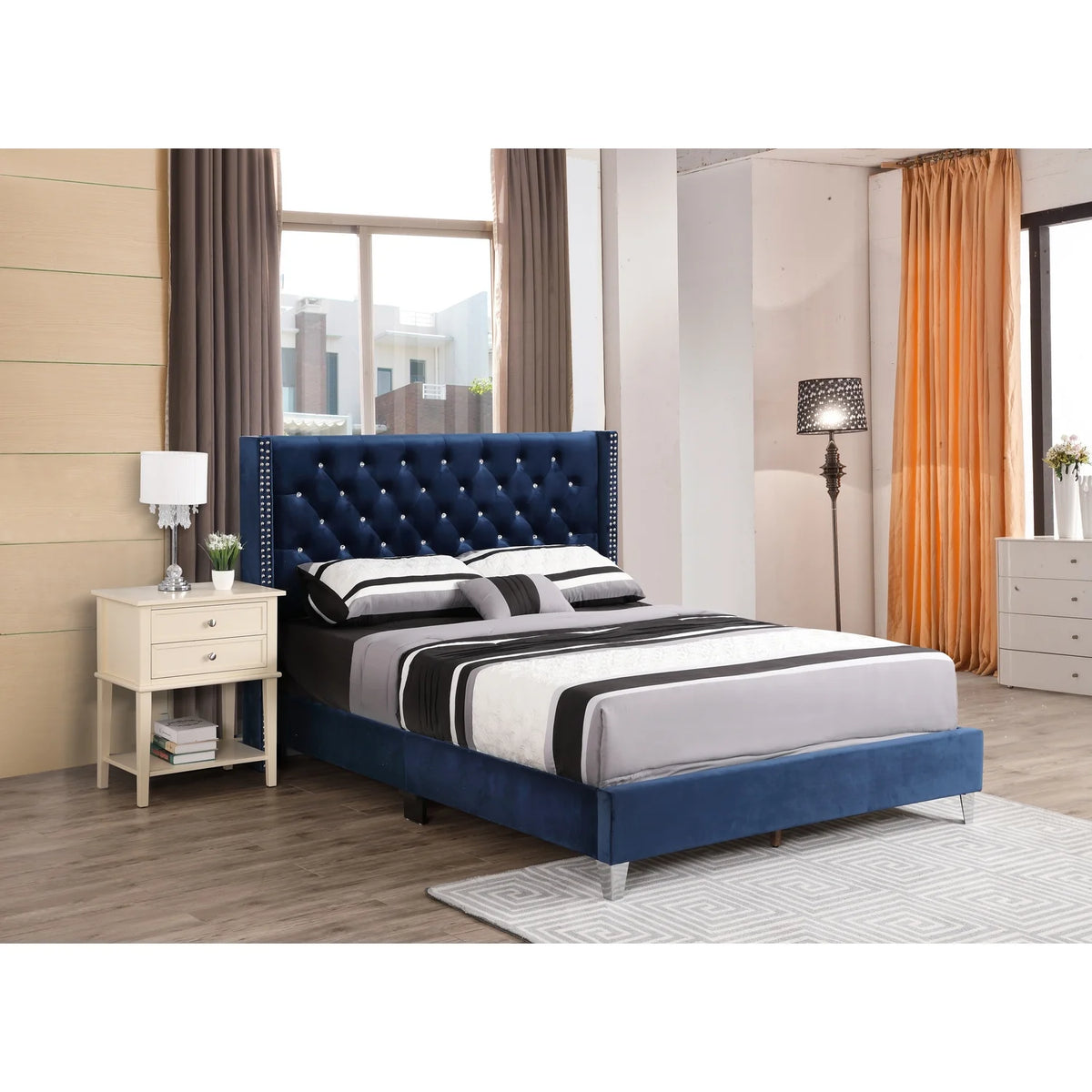 Upholstered Bed Navy Blue L688681