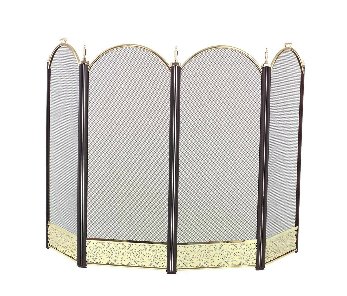 Black and Polished Brass Arched Fireplace Screen M28089