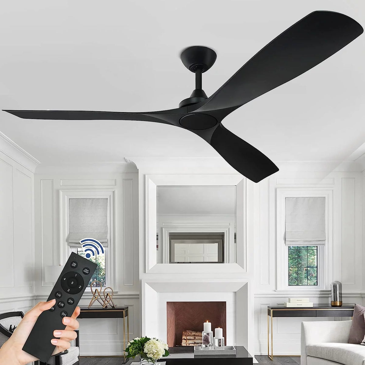 60" Modern 3-Blade Black Ceiling Fan with Remote Control E486712