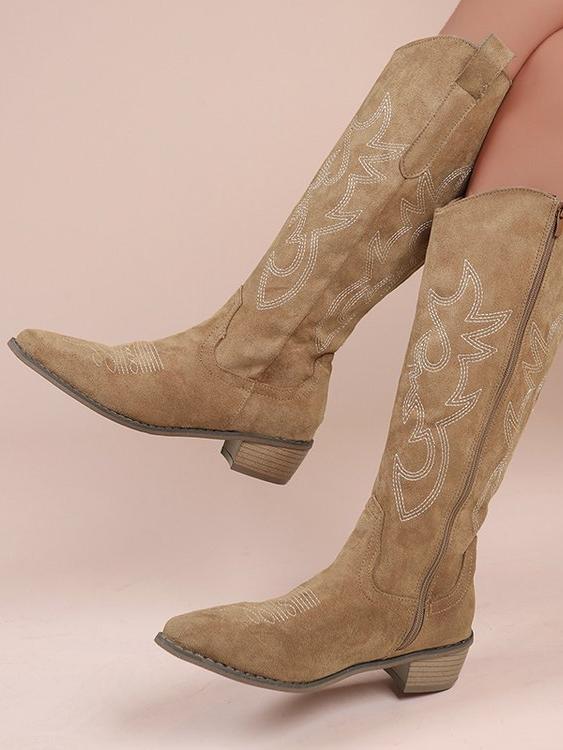 Embroidered Mid-Calf Boots R827702