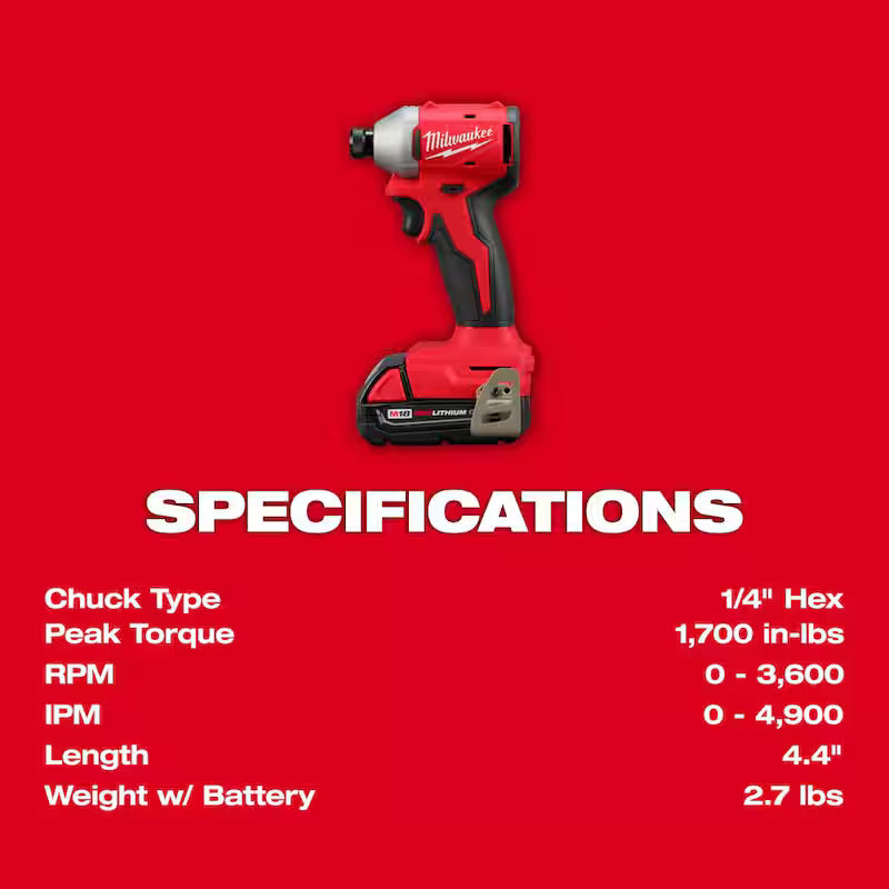18-Volt Lithium-Ion Brushless Cordless 1/4 in. Impact Driver Kit M74480