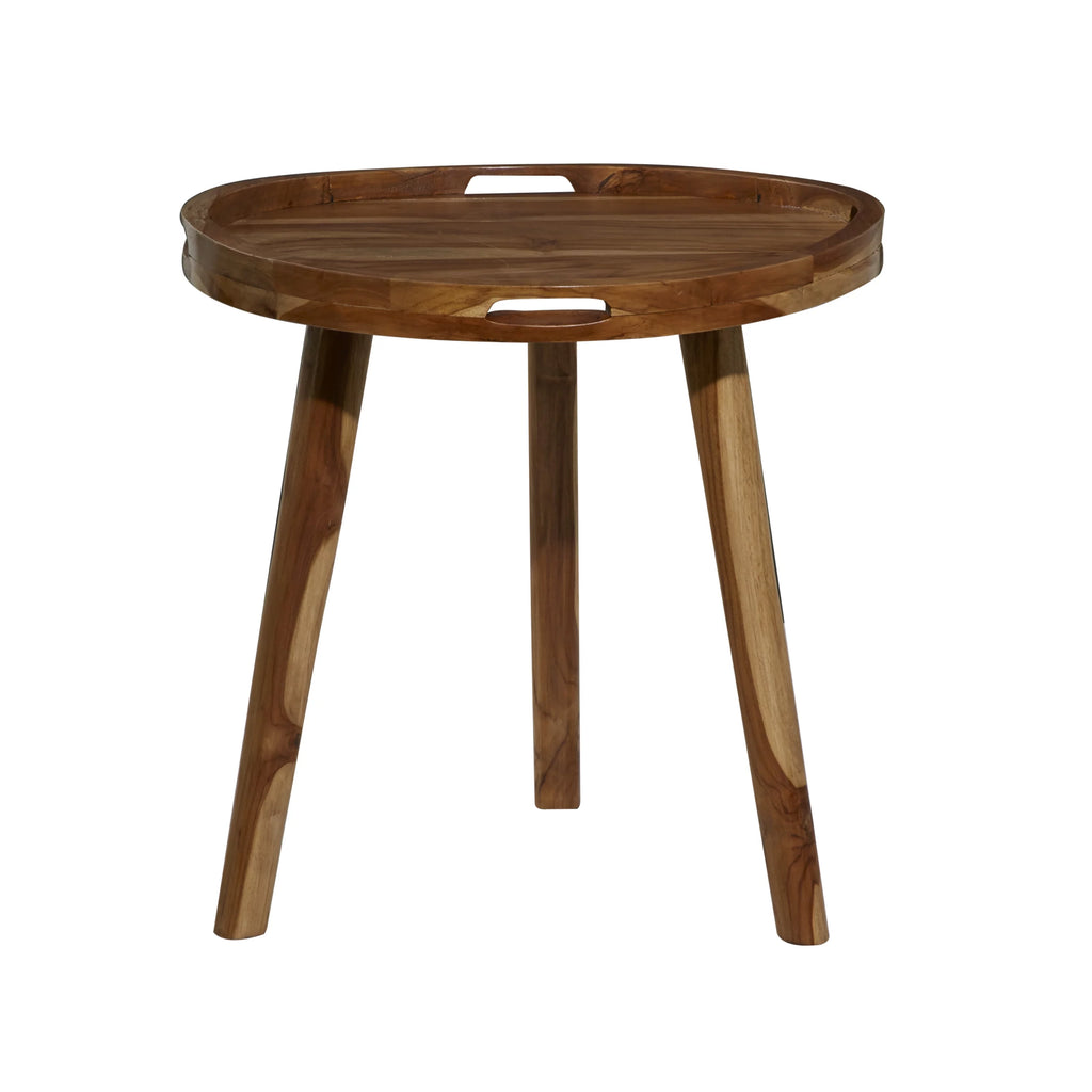 24" x 24" Brown Teak Wood Accent Table with Tripod Legs T629923