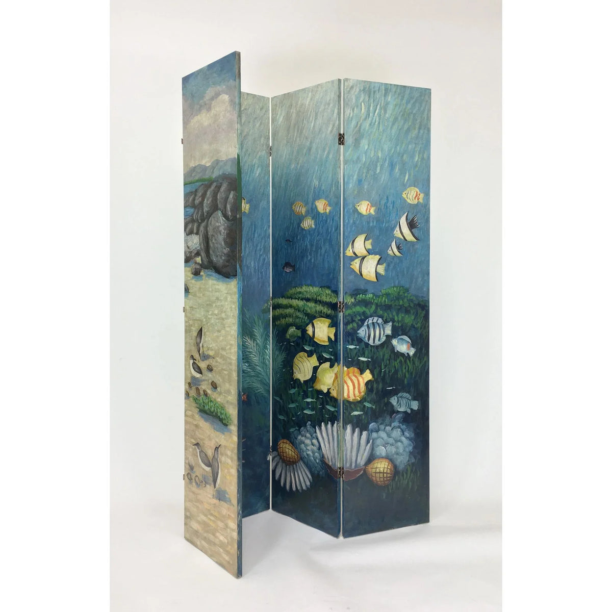 Hand Painted Double Side Screen - Blue W865404