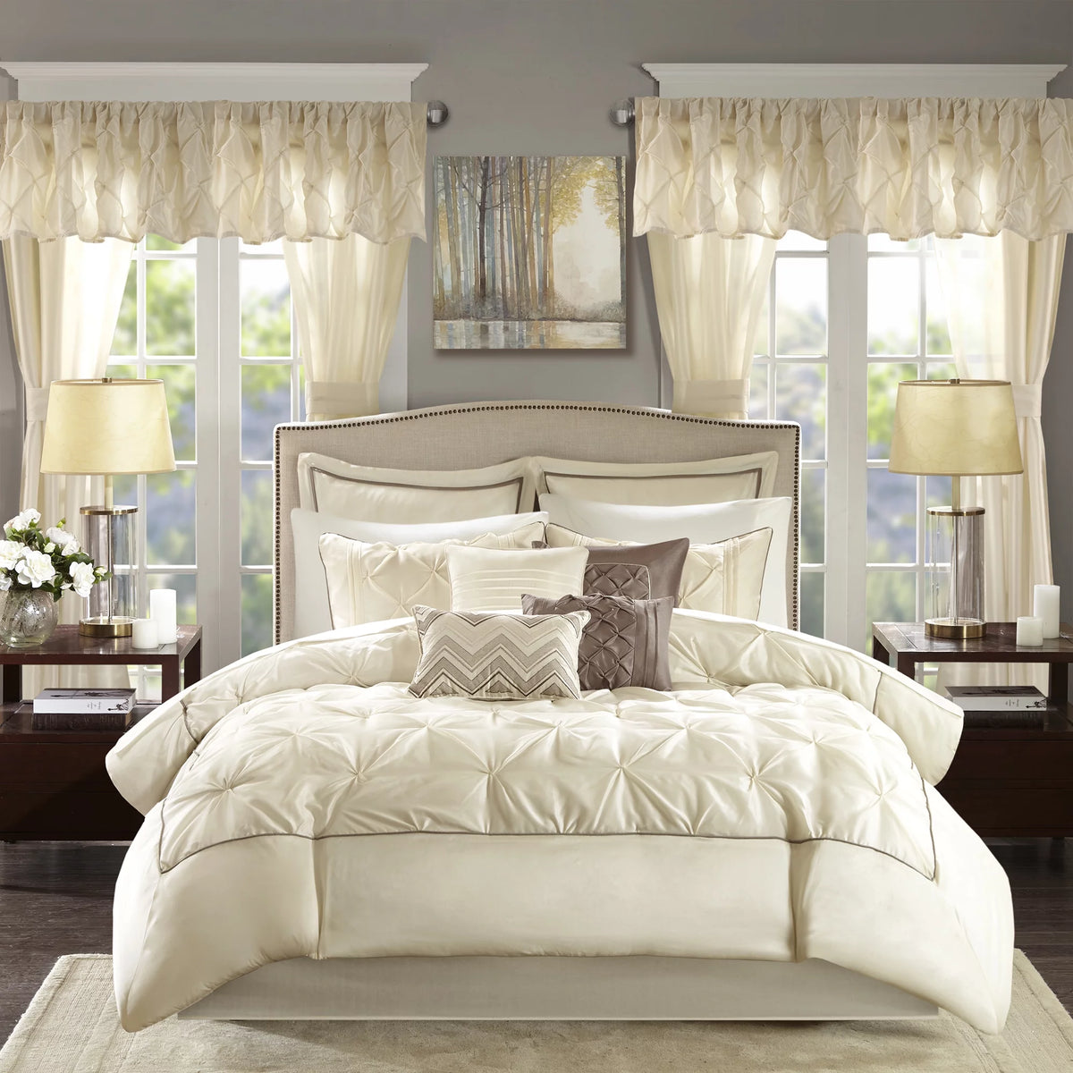24 Piece King Ivory Comforter Set with Sheets H7224