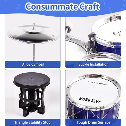 Kids Drum Set with 5 Drums, Stool, Sticks and Cymbal W15246