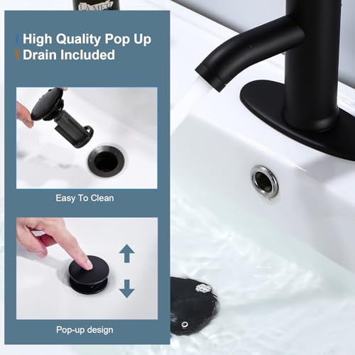 Matte Black Single Handle Bathroom Sink Faucet with Pop-Up Drain I529796
