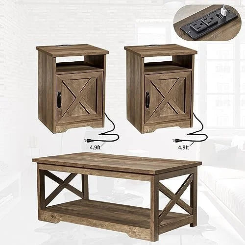 3-Piece Farmhouse Table Set with Charging Station and USB Ports R88432