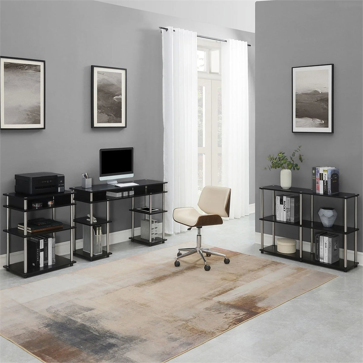 Black Wood Console Table with Shelves N6342