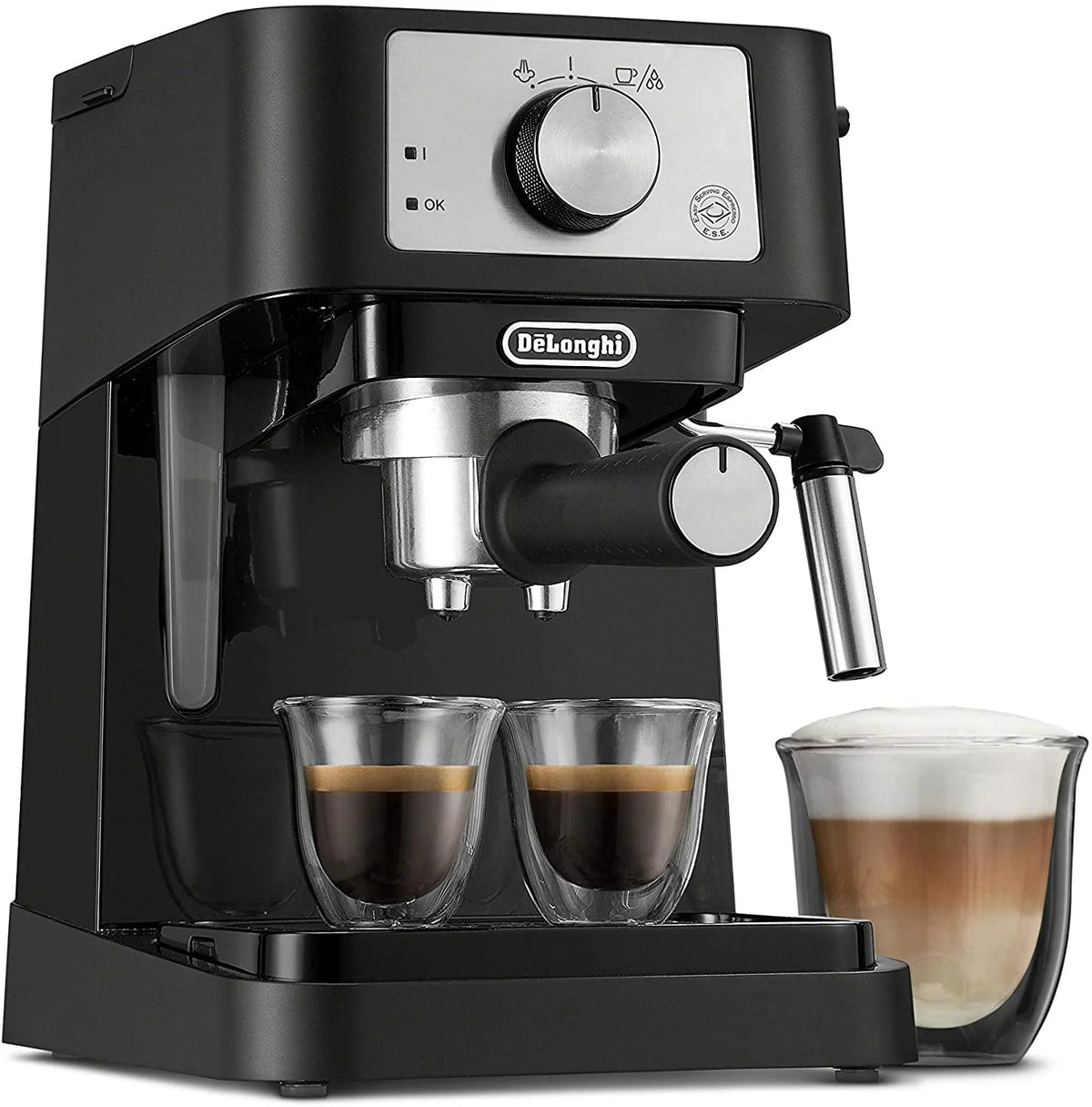 Manual Espresso Machine 15 Bar Milk Frother Black Stainless L155