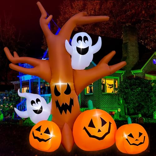 8 Ft Halloween Inflatable Dead Tree with Ghosts Pumpkins D5518