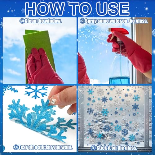 Glitter Snowflake Window Clings Blue Silver Double-Sided S123