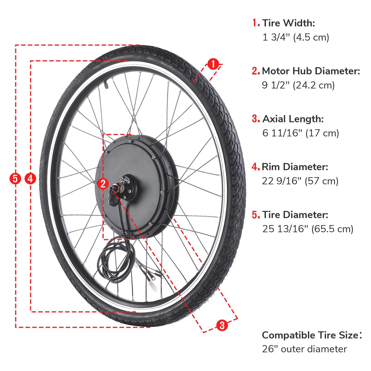 48V 1000W 26" Front Wheel Electric Bike Conversion Kit S68822