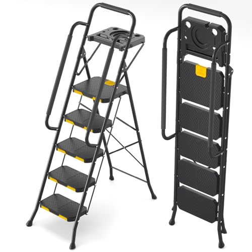 4 Step Steel Step Stool with Handrail Black Q104