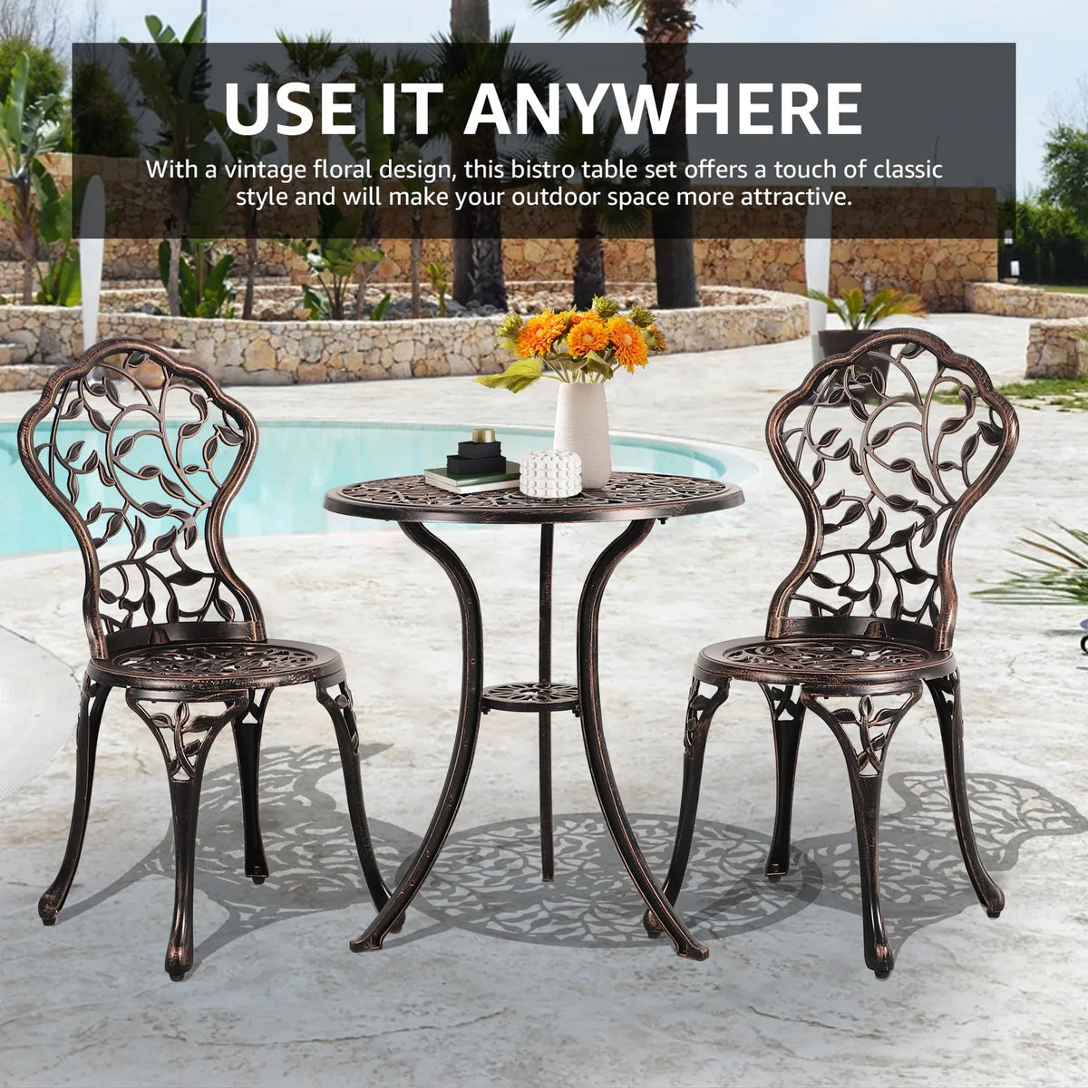 3-Piece Cast Aluminum Outdoor Bistro Set T4033