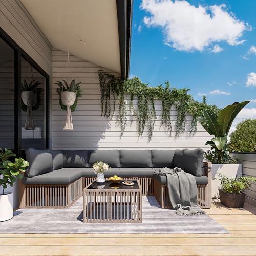 7 Pieces Wicker Patio Sectional Sofa Set with Coffee Table G375