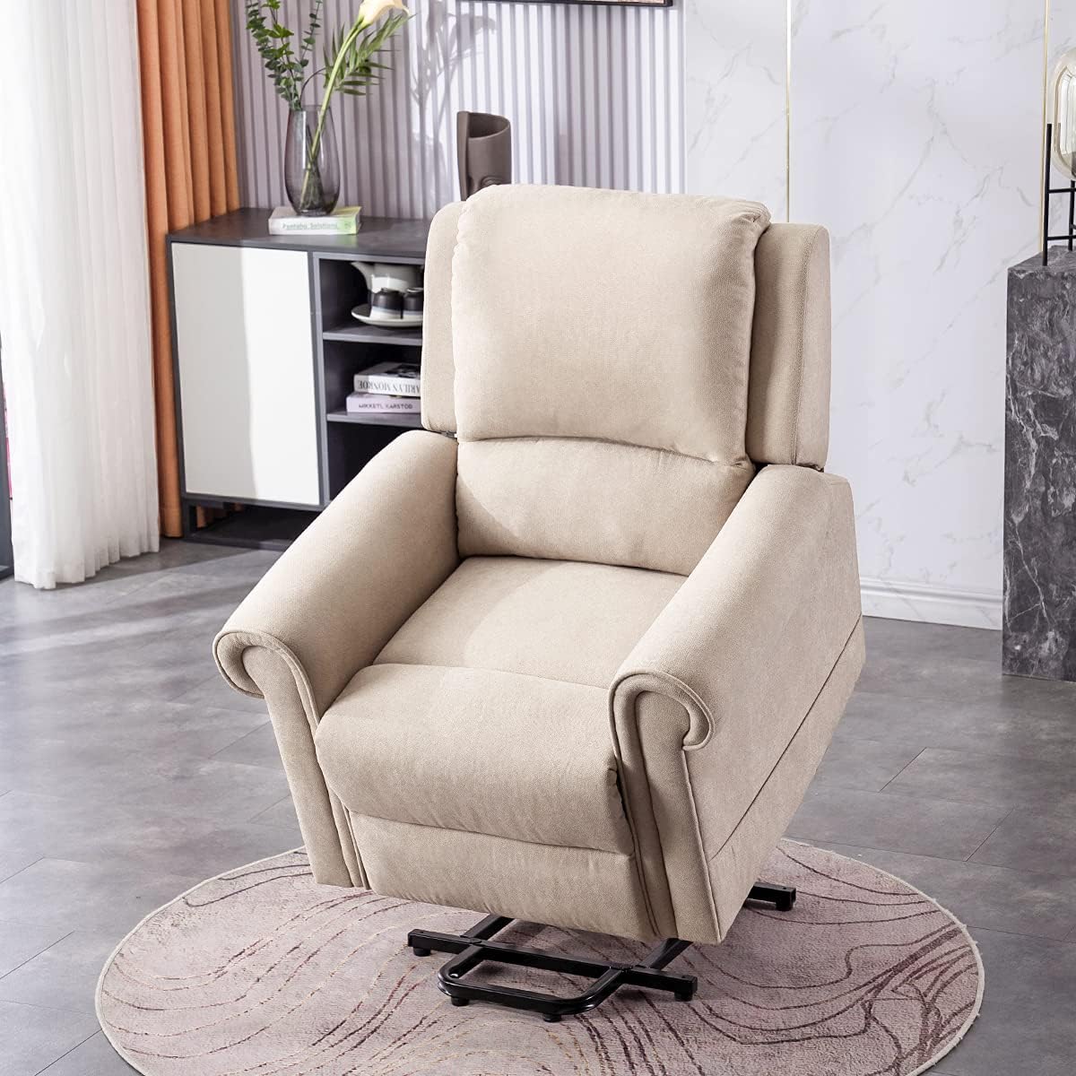 Light Camel Fabric Power Lift Recliner Chair with Massage and Heat B726307