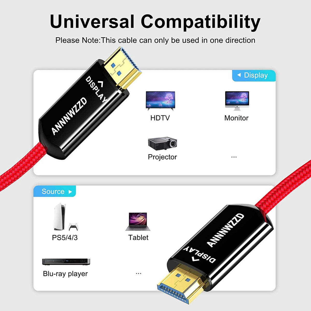 8K@60Hz Braided Fiber Optic HDMI Cable 30FT Q186271