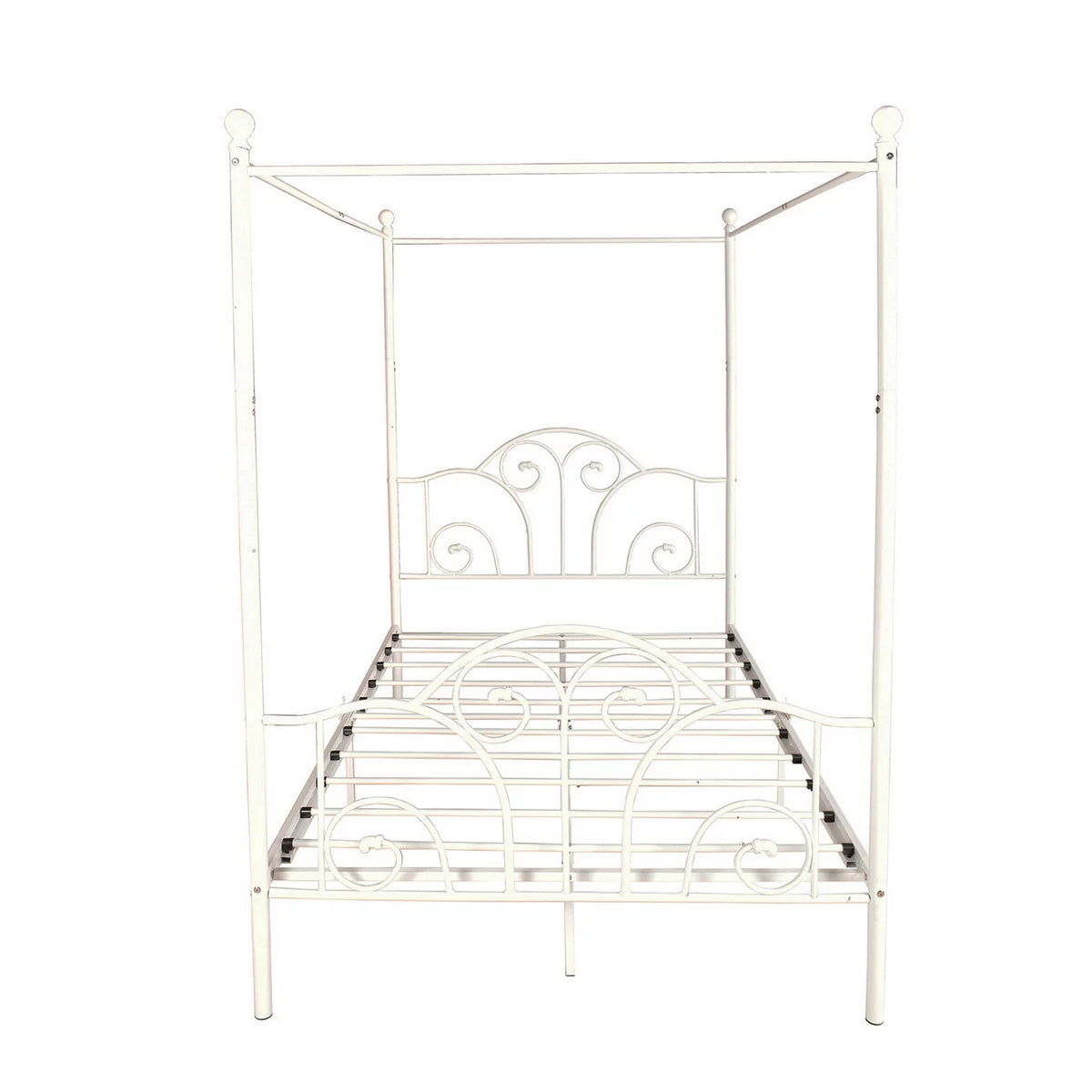 Vintage White Full Size Metal Canopy Bed Frame Y15371