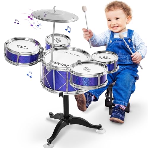 Kids Drum Set with 5 Drums, Stool, Sticks and Cymbal W15246